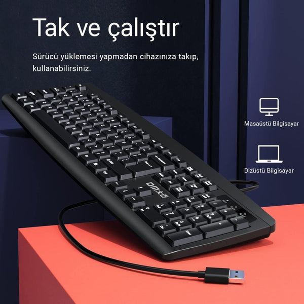 DM K10 Siyah Kablolu İngilizce Q Klavye