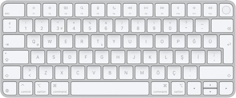 Apple Touch ID özellikli Magic Keyboard: Bluetooth, şarj edilebilir. Apple çipe sahip Mac bilgisayarlarla çalışır; Türkçe Q Klavye, Beyaz Tuşlar (USB-C)