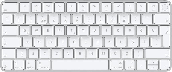 Apple Touch ID özellikli Magic Keyboard: Bluetooth, şarj edilebilir. Apple çipe sahip Mac bilgisayarlarla çalışır; Türkçe Q Klavye, Beyaz Tuşlar (USB-C)