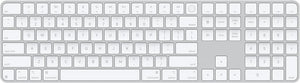 Apple Touch ID özellikli ve Sayısal Tuş Takımlı Magic Keyboard: Bluetooth, şarj edilebilir. Apple çipe sahip Mac bilgisayarlarla çalışır; Amerikan İngilizcesi, Beyaz tuşlar (USB-C)