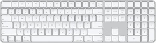 Apple Touch ID özellikli ve Sayısal Tuş Takımlı Magic Keyboard: Bluetooth, şarj edilebilir. Apple çipe sahip Mac bilgisayarlarla çalışır; Amerikan İngilizcesi, Beyaz tuşlar (USB-C)