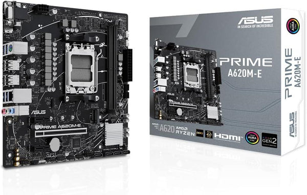 ASUS PRIME A620M-E AMD A620 AM5 DDR5 6400 DP HDMI VGA M2 USB3.2 AURA RGB mATX, Anakart