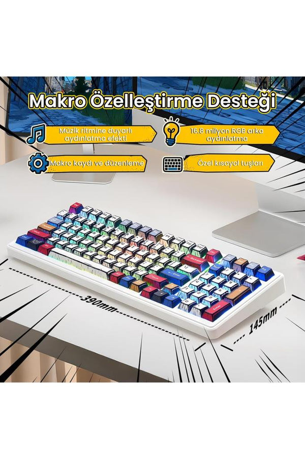 Aula F99 Comic RGB GrayWood V3 Switch Kablolu/Kablosuz Mekanik Oyuncu Klavyesi Outlet