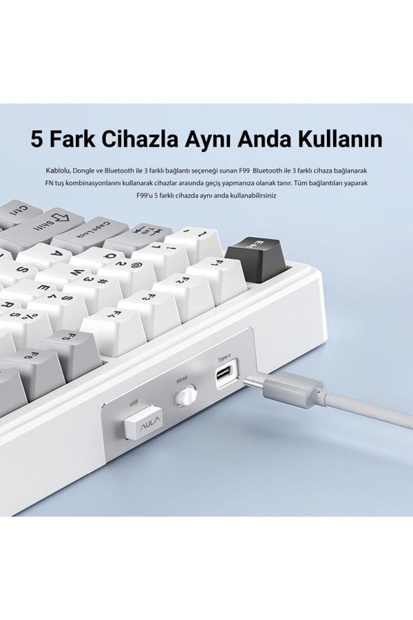 Aula F99 Gri RGB GrayWood V3 Switch Kablolu/Kablosuz Mekanik Oyuncu Klavyesi Teşhir