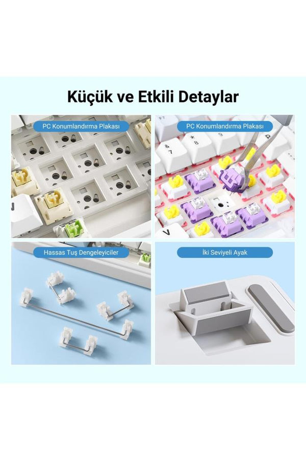 Aula F99 Gri RGB GrayWood V3 Switch Kablolu/Kablosuz Mekanik Oyuncu Klavyesi Teşhir