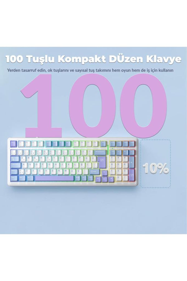 Aula F99 RGB GrayWood V4 Switch Kablolu/Kablosuz Mekanik Oyuncu Klavyesi Outlet