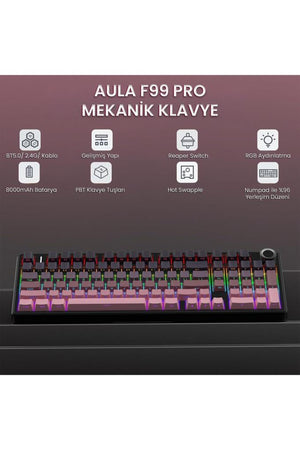 Aula F99 Pro RGB %99 Reaper Switch Kablolu/Kablosuz Mekanik Oyuncu Klavyesi Outlet