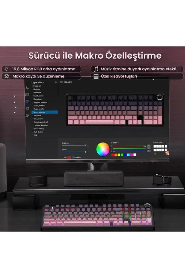 Aula F99 Pro RGB %99 Reaper Switch Kablolu/Kablosuz Mekanik Oyuncu Klavyesi Outlet