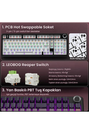 Aula F99 Pro RGB %99 Reaper Switch Kablolu/Kablosuz Mekanik Oyuncu Klavyesi Outlet