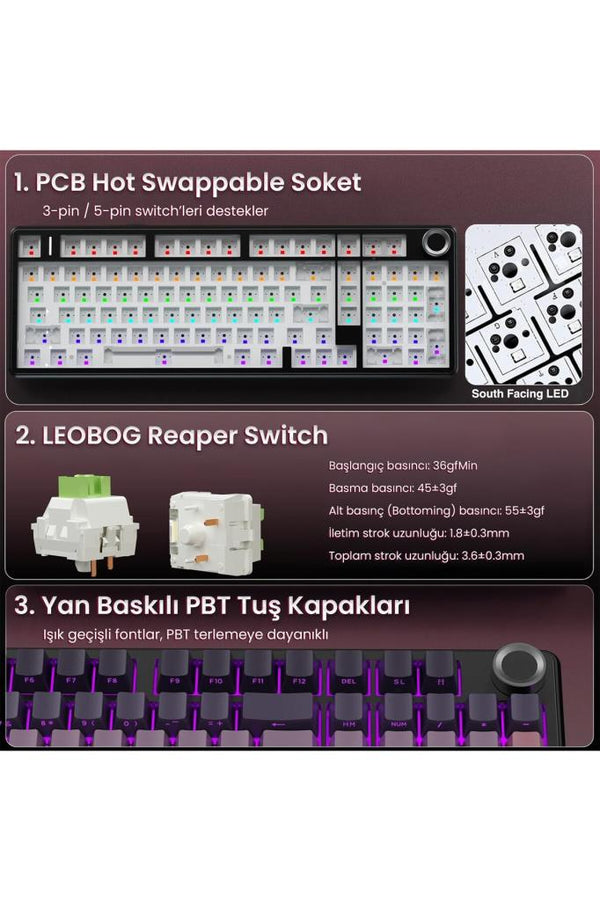 Aula F99 Pro RGB %99 Reaper Switch Kablolu/Kablosuz Mekanik Oyuncu Klavyesi Outlet