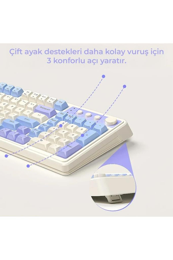 Aula S99 Retro Yeşil RGB %96 Kablolu/Kablosuz Oyuncu Klavyesi Teşhir