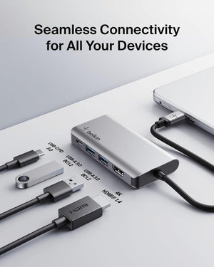 Belkin USB C 4'ü 1 Arada Çok Bağlantı Noktalı Adaptör (4K HDMI, USB-C 100W PD Geçişli Şarj ve Daha Fazlası için 2 x USB A Bağlantı Noktası ile)