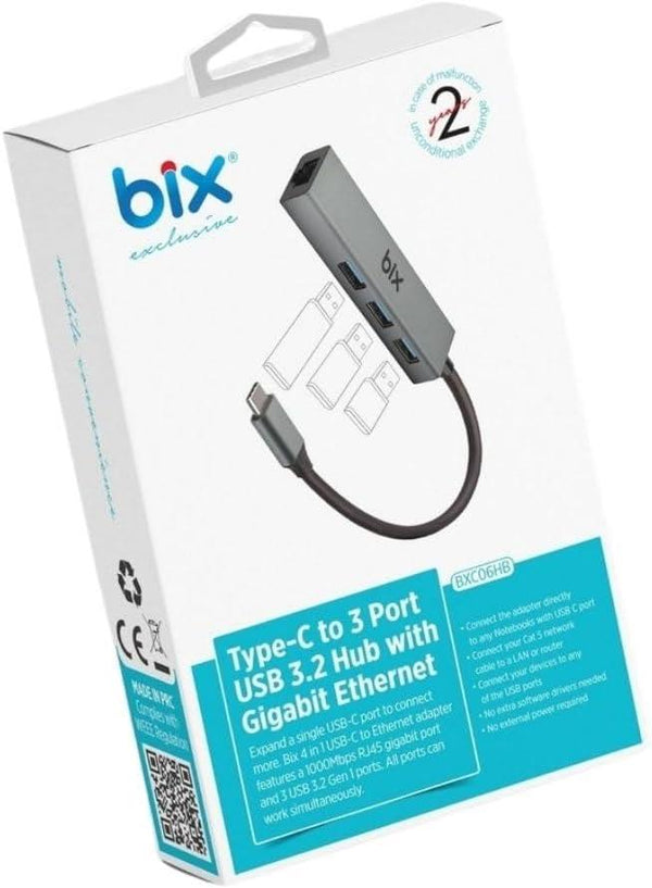 Bix Bxc06hb Type-c'den 3 Bağlantı Noktalı Gigabit Ethernet Usb 3.2 Hub - Teşhir