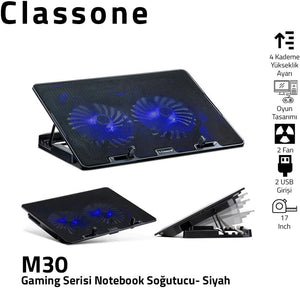 Classone M30 2 Led Fanlı USB 2.0 14"-17" Laptop Soğutucu