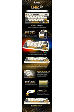 Claws Flux Air RGB TKL Membrane Switch Kablolu/Kablosuz Oyuncu Klavyesi Teşhir