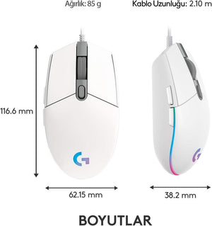 Logitech G102 910-005824 Beyaz Lightsync Optik Kablolu Oyuncu Mouse