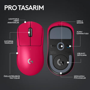 Logitech G PRO X Superlight 2 910-006798 Pembe Lightspeed Hero Şarjlı Optik Kablosuz Oyuncu Mouse