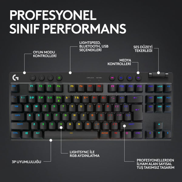 Logitech G Pro X TKL 920-012136 Siyah RGB Tactile Switch Kablolu/Kablosuz Mekanik Oyuncu Klavyesi Teşhir