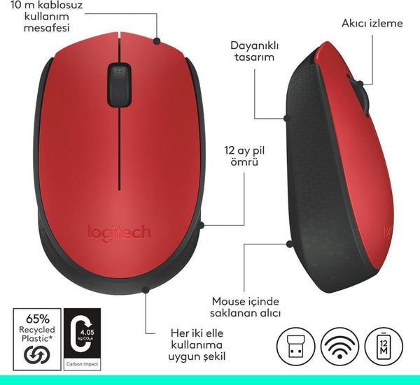 Logitech M171 910-004641 Kırmızı Optik Kablosuz Mouse