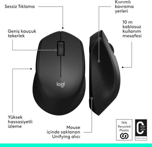 Logitech M330 Silent Plus 910-004909 Siyah Sessiz Optik Kablosuz Mouse