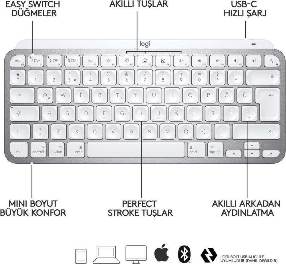 Logitech MX Keys Mini MAC İngilizce Kablosuz Klavye
