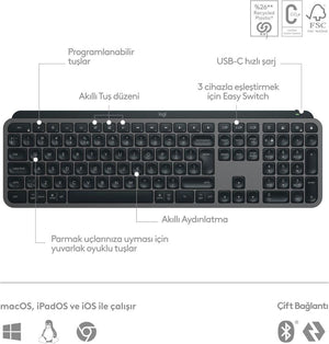 Logitech MX Keys S 920-011594 Bluetooth ve Wireless Kablosuz Klavye