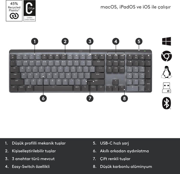 Logitech Mx Mechanical 920-010757 Kablosuz Mekanik Klavye