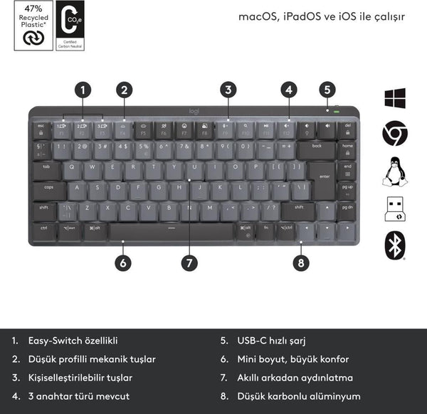 Logitech MX Mechanical Mini 920-010780 TKL Kablosuz Mekanik Klavye
