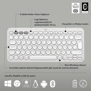 Logitech Pebble Keys 2 K380S 920-011860 Beyaz Kablosuz Klavye Outlet