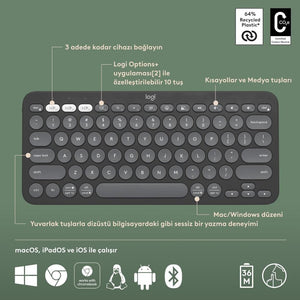 Logitech Pebble Keys 2 K380S 920-011859 Siyah Kablosuz Klavye