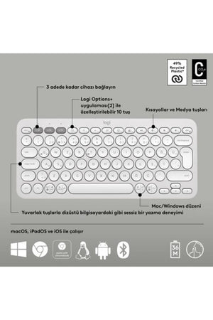 Logitech Pebble Keys 2 K380S 920-011860 Beyaz TKL Q Kablosuz Klavye Teşhir