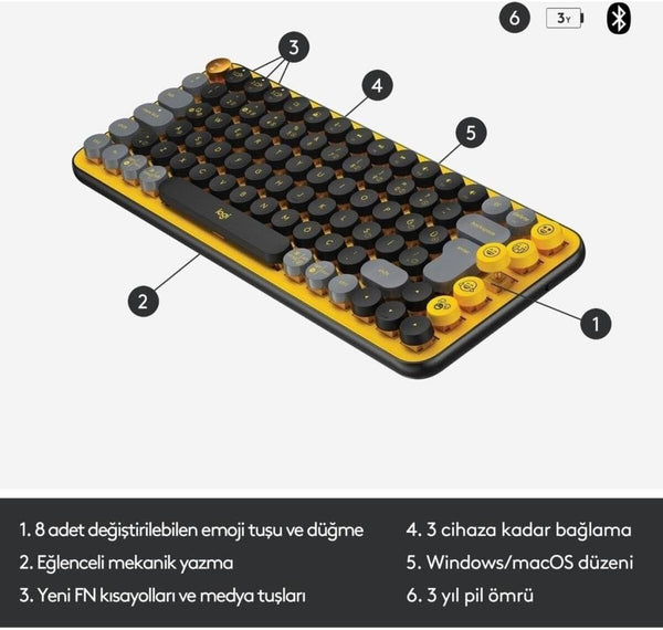 Logitech POP Keys Sarı Siyah Kablosuz Mekanik Klavye - Teşhir