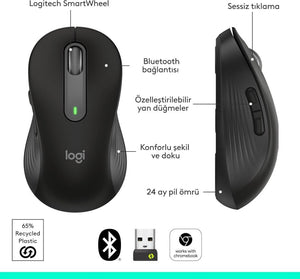 Logitech M650 Signature Sessiz Büyük Boy Sağ El Optik Kablosuz Mouse - Teşhir