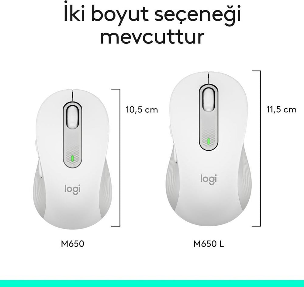 Logitech M650 Signature 910-006255 Beyaz Sessiz Küçük Boy Sağ El Kablosuz Mouse Teşhir