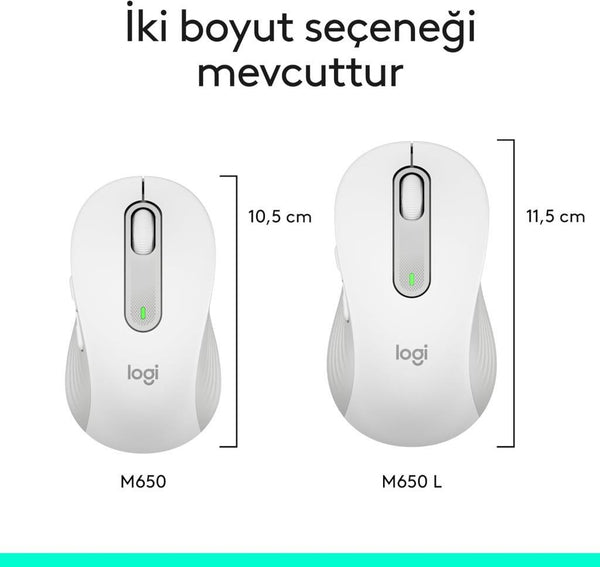 Logitech M650 Signature 910-006255 Beyaz Sessiz Küçük Boy Sağ El Kablosuz Mouse Teşhir