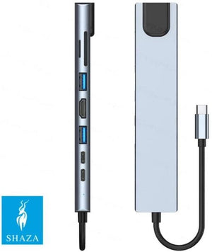 Shaza 8in1 USB Type-C Hub Port Adaptör HDMI USB Ethernet PD Girişli, Gri