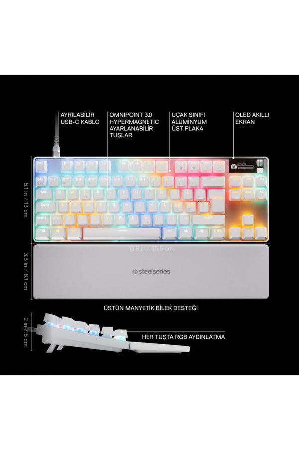 SteelSeries Apex Pro TKL Gen 3 Beyaz RGB OmniPoint Switch Kablolu Mekanik Oyuncu Klavyesi Teşhir