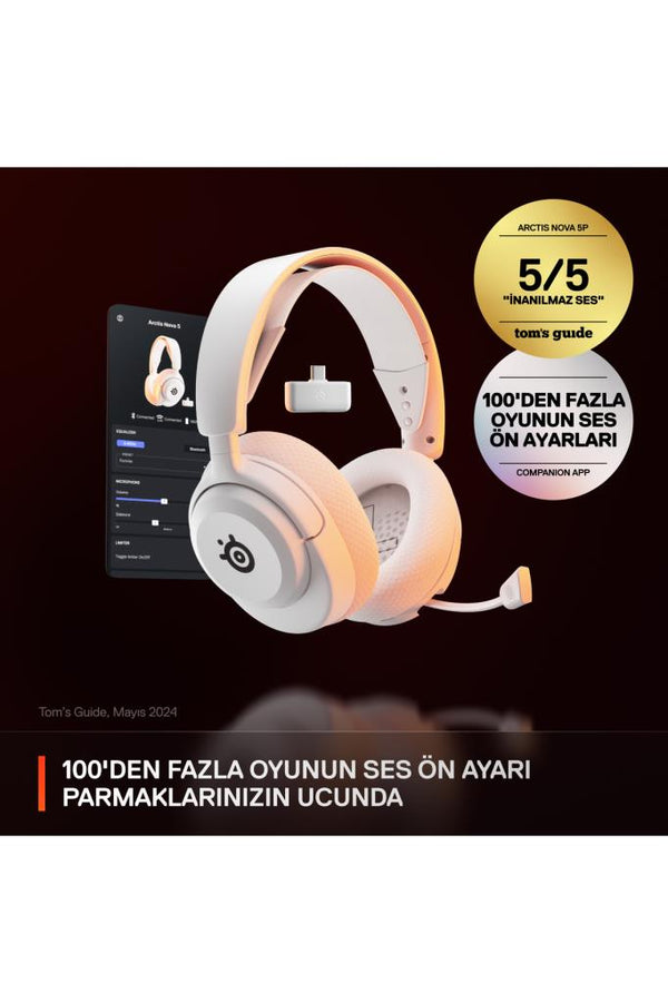 SteelSeries Arctis Nova 5 Beyaz Kablosuz Kulak Üstü Oyuncu Kulaklığı