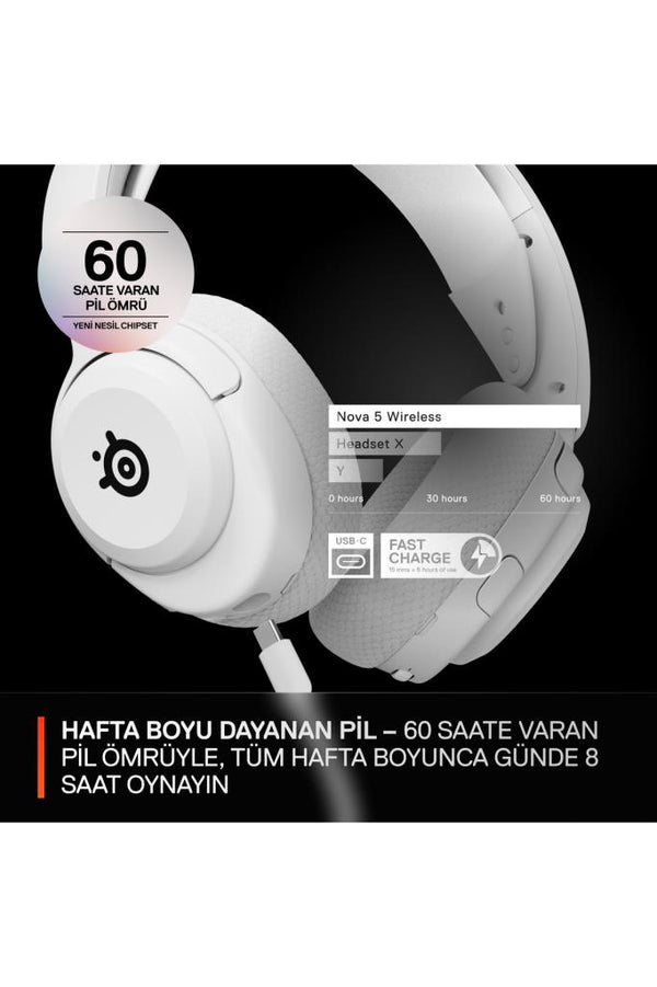 SteelSeries Arctis Nova 5 Beyaz Kablosuz Kulak Üstü Oyuncu Kulaklığı