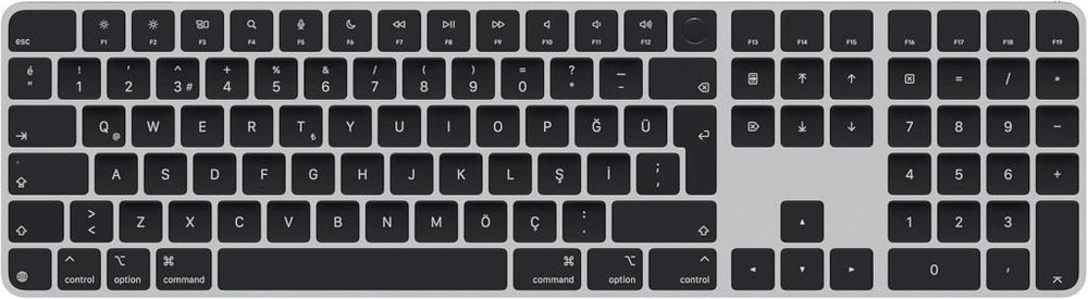 Apple Touch ID özellikli ve Sayısal Tuş Takımlı Magic Keyboard: Bluetooth, şarj edilebilir. Apple çipe sahip Mac bilgisayarlarla çalışır; Türkçe F Klavye, Siyah tuşlar (USB-C)