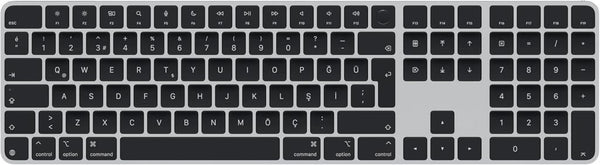 Apple Touch ID özellikli ve Sayısal Tuş Takımlı Magic Keyboard: Bluetooth, şarj edilebilir. Apple çipe sahip Mac bilgisayarlarla çalışır; Türkçe F Klavye, Siyah tuşlar (USB-C)