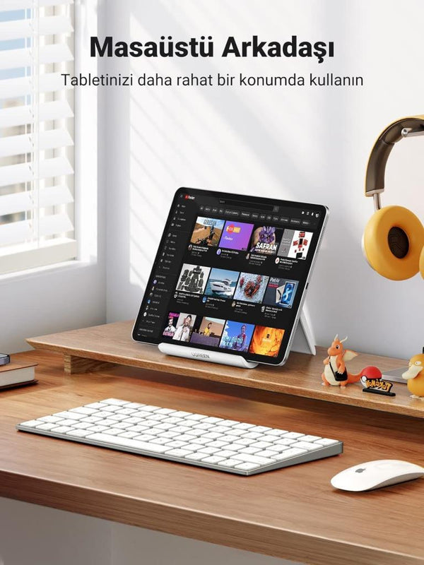 UGREEN Katlanabilir Tablet Standı iPad ile Uyumlu Tablet Tutacağı iPad Pro 11/ iPad/iPad Air/iPad mini/iPad 10.2/ Galaxy Tab S9/ Redmi Pad/Huawei MatePad/iPhone/Galaxy/Redmi vesaire. (Beyaz)