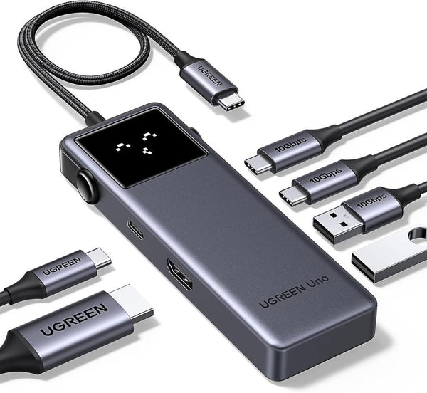 UGREEN Uno USB C Hub 10Gbps 4K@60Hz HDMI LED Ekran 2xUSB-A 2xUSB-C PD 100W